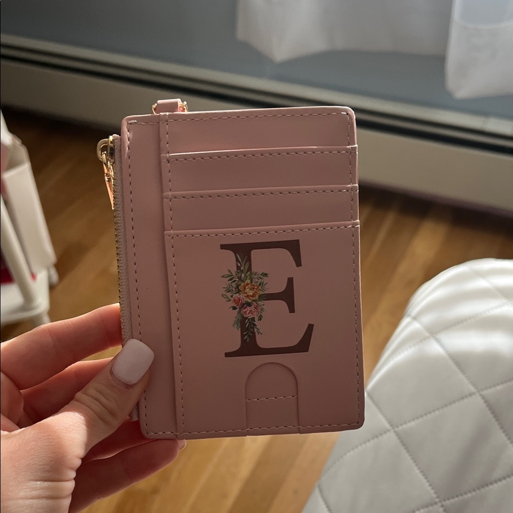 Pink Card Holder with Floral Initial E